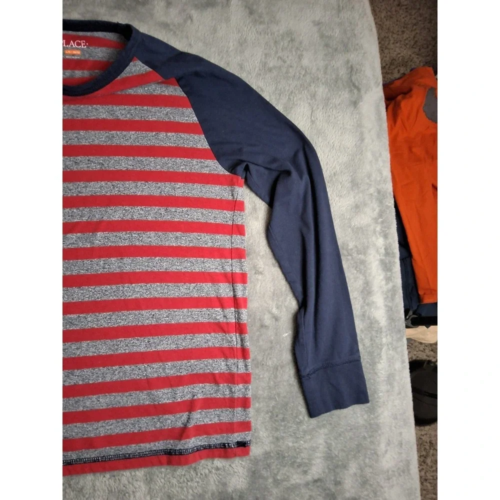 The Childrens Place Boys Blue Red Gray Stripe Long Sleeve Thermal Shirt‎ Large